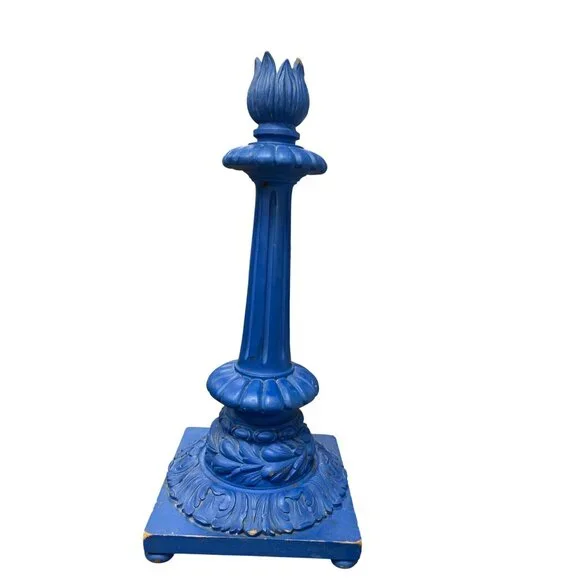 Vintage Blue ornate Handmade Carved floral Wooden Candle Holder19.5x8 SKU 9387